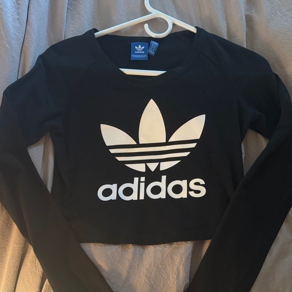 Adidas Black Crop Top with White Logo